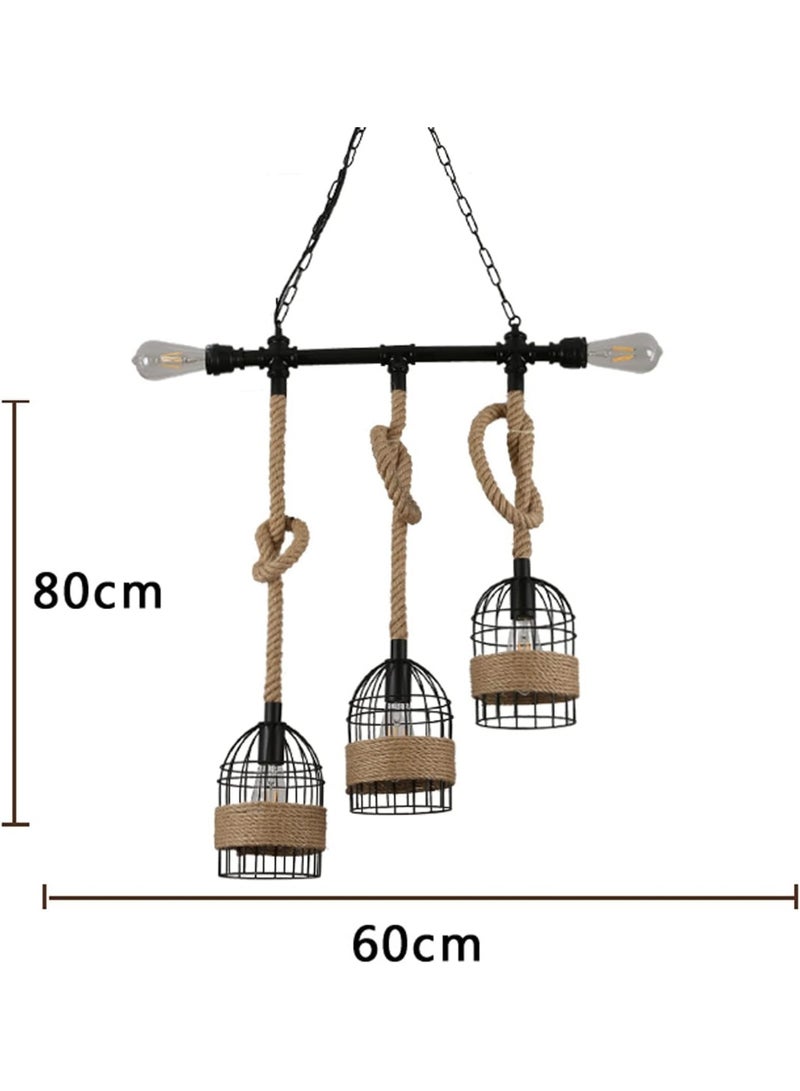 AFN LED Vintage Rope Chandelier Pendant Light | Retro Industrial Birdcage Hemp Rope Hanging Ceiling Lamp for Dining Room, Kitchen, Bedroom, Bar & Villa - Image 5